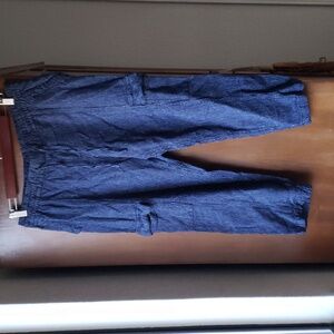 Old Navy Women's Cropped Cargo Pants Linen Rayon Pinstripe Size M